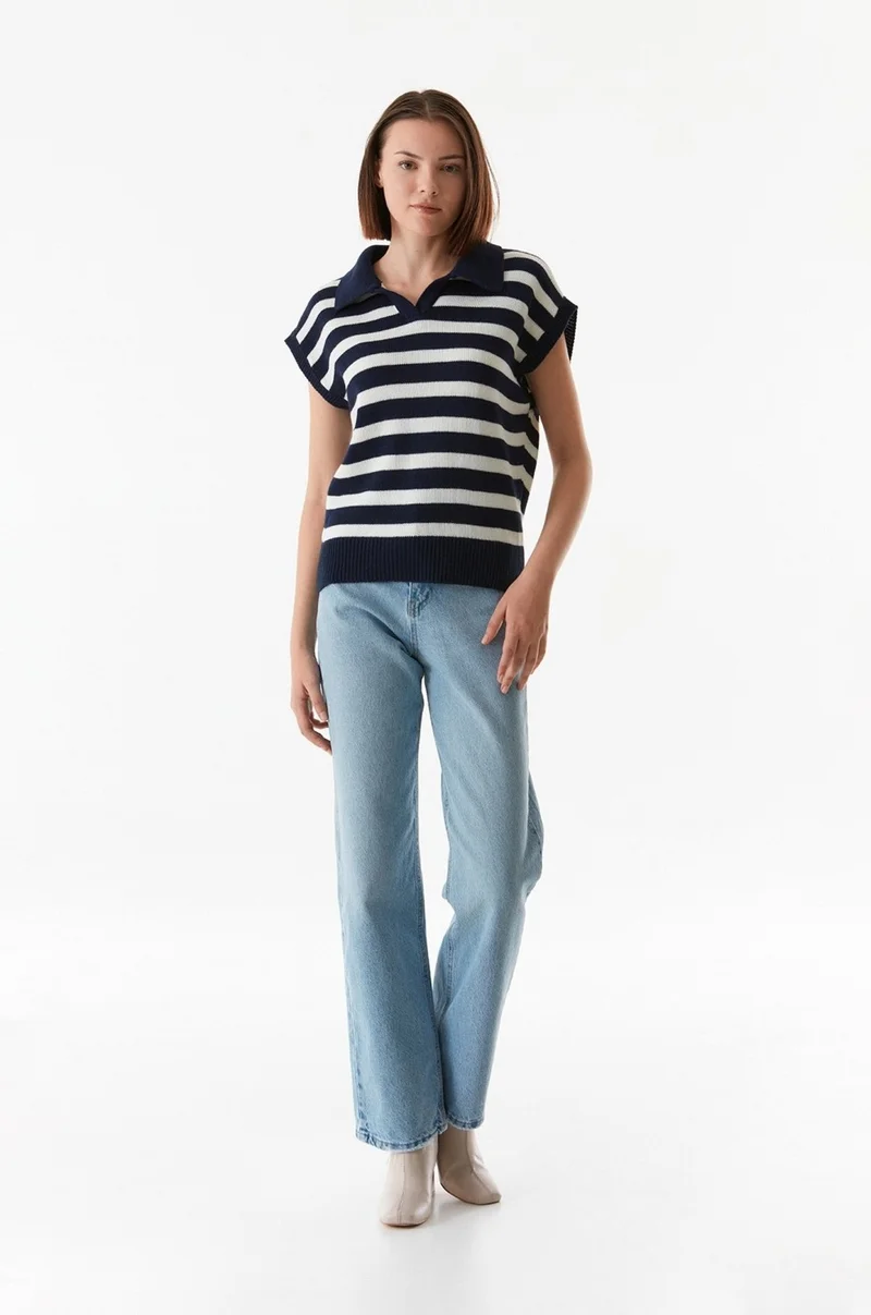فولامودا Striped Shirt Collar Sweater