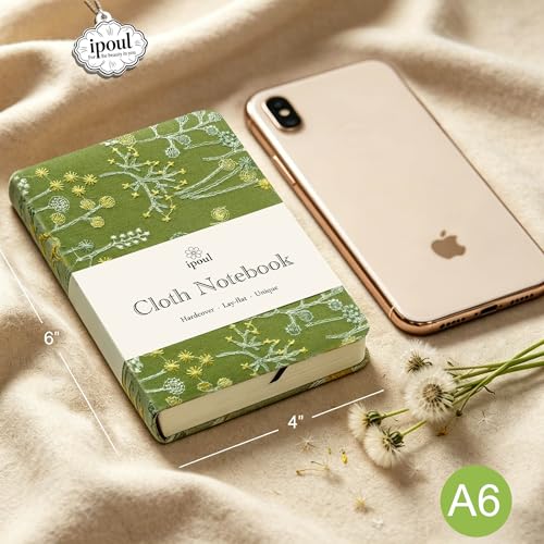 ipoul Pocket Notebook, A6 Journal, Small Embroidered Journal, Cute Fabric Notebook, Lay Flat Hardcover Journal, 4x6 Lined Notebook & Sketchbook, Personal Writing Journal for Women, Green Dandelion - Image 2