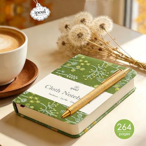 ipoul Pocket Notebook, A6 Journal, Small Embroidered Journal, Cute Fabric Notebook, Lay Flat Hardcover Journal, 4x6 Lined Notebook & Sketchbook, Personal Writing Journal for Women, Green Dandelion - Image 4