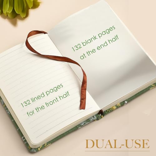 ipoul Pocket Notebook, A6 Journal, Small Embroidered Journal, Cute Fabric Notebook, Lay Flat Hardcover Journal, 4x6 Lined Notebook & Sketchbook, Personal Writing Journal for Women, Green Dandelion - Image 3