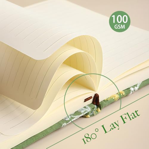 ipoul Pocket Notebook, A6 Journal, Small Embroidered Journal, Cute Fabric Notebook, Lay Flat Hardcover Journal, 4x6 Lined Notebook & Sketchbook, Personal Writing Journal for Women, Green Dandelion - Image 5