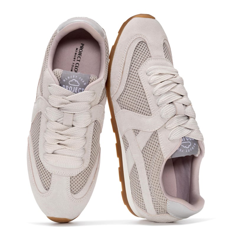 Project Cloud Leather Barefoot Shoes Women â€“ Memory Foam Lace-Up Womens Sneakers â€“ Lightweight & Non Slip Womens Shoes Casual â€“ All-Day Women's Fashion Sneakers for 2026 (Tiger, Grey, 5.5) - Image 1