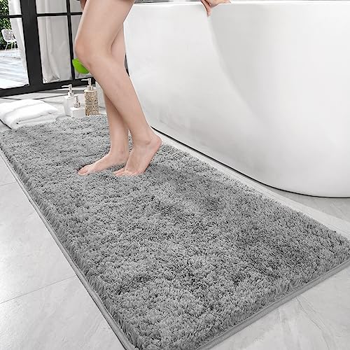 LOCHAS Bathroom Rug Runner 24x60 Inch, Soft Thick Absorbent Microfiber Bath Rugs for Bathroom, Machine Washable, Shaggy Plush Non Slip Bath Mat for Tub, Shower Floor, Quick Dry Mats, Grey - Image 2