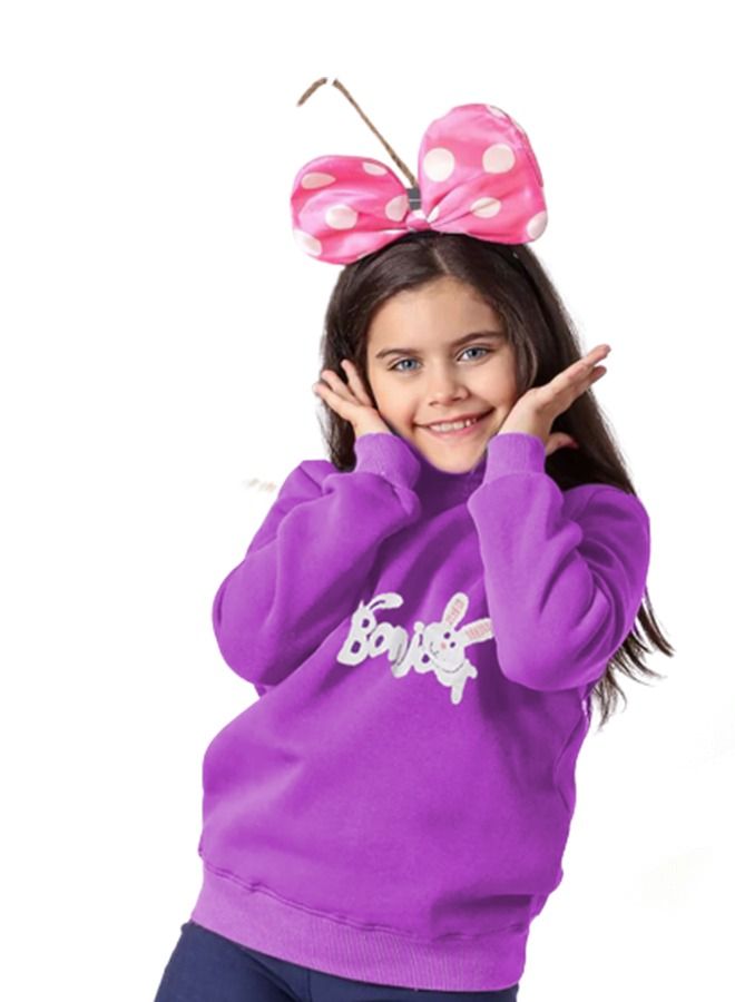 سويت شيرت بناتي قطن ميلتون مبطن لون بنفسجي - Image 1