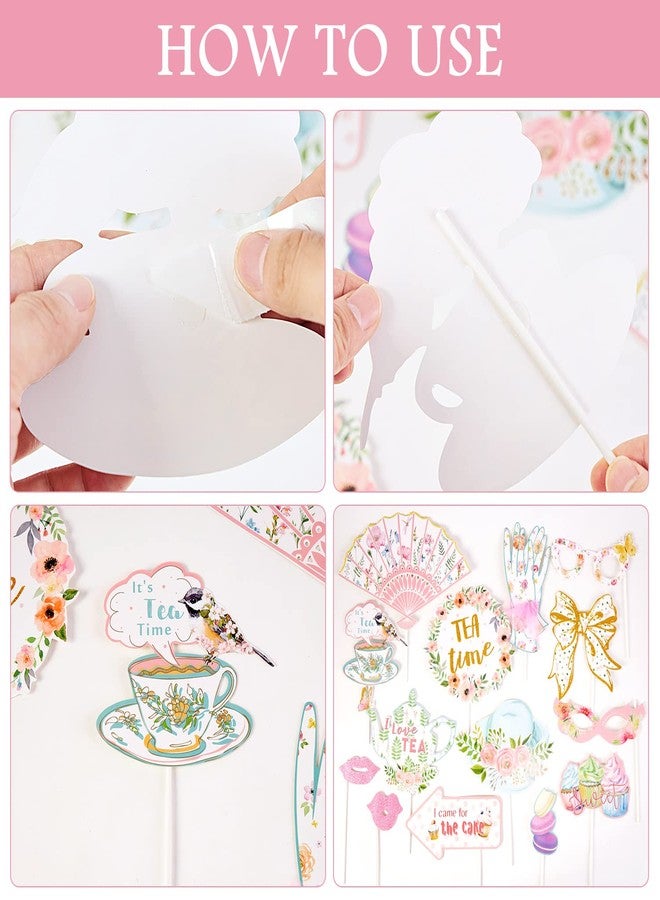 SUNBEAUTY Tea Party Photo Booth Props Stick Props Tea Party Supplies 14Pcs - Image 3
