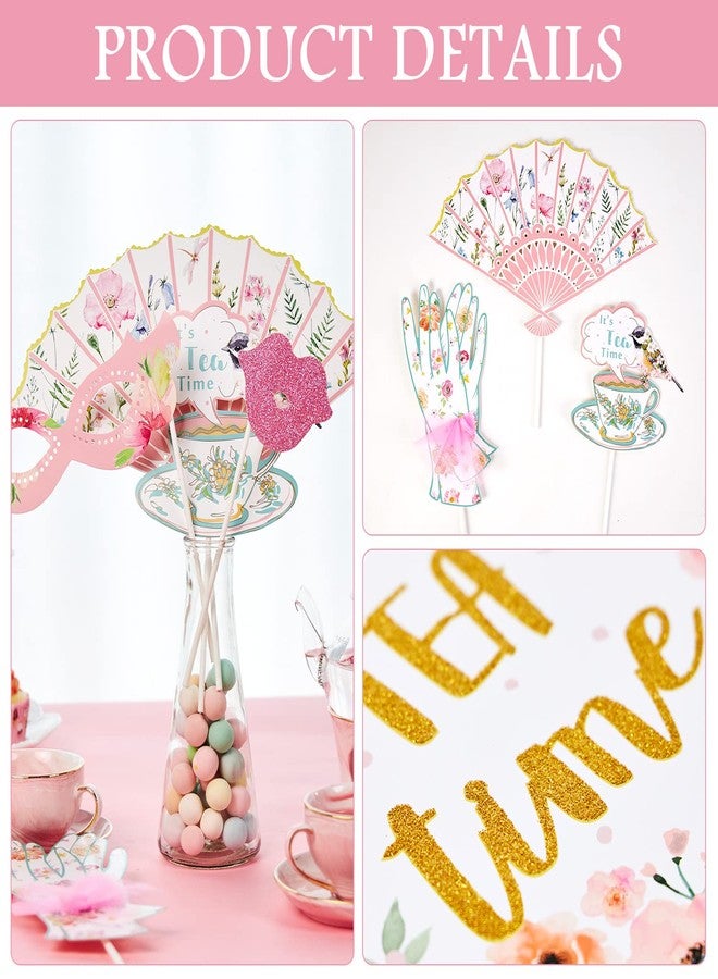 SUNBEAUTY Tea Party Photo Booth Props Stick Props Tea Party Supplies 14Pcs - Image 4