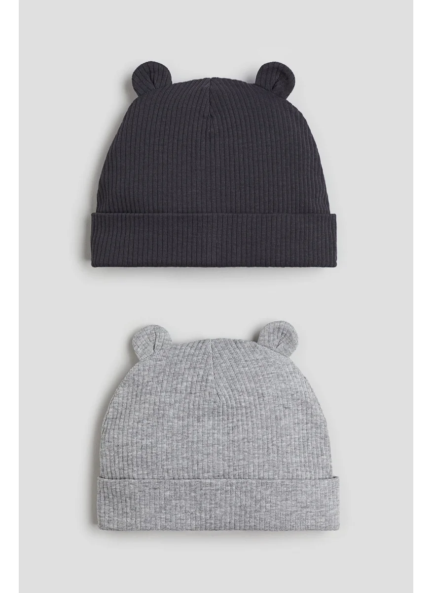 H&M 2-Pack Ribbed Ear-Detail Beanies