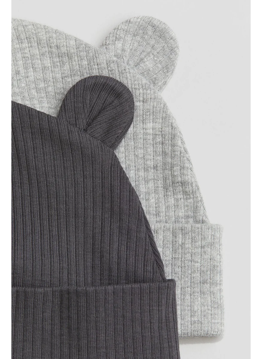 H&M 2-Pack Ribbed Ear-Detail Beanies