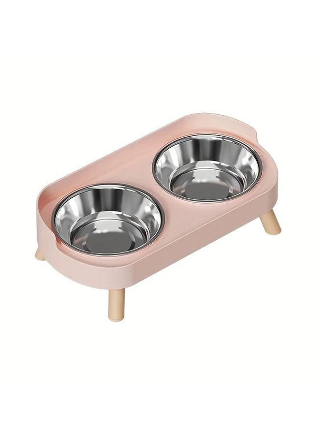 وعاء طعام مزدوج للحيوانات الأليفة بلون زهري كأزهار الكرز مقاوم للانسكاب بقاعدة مانعة للانزلاق وسهل التنظيف - Image 1