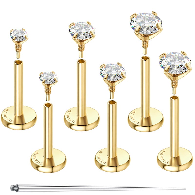GEMQUEEN G23 Titanium Flat Back Earrings Hypoallergenic - 14K Gold Filled Internal Thread Stud Earring 18G Cartilage Helix Tragus Conch Medusa Piercing Jewelry Nose Lip Labret Studs for Women Men - Image 1