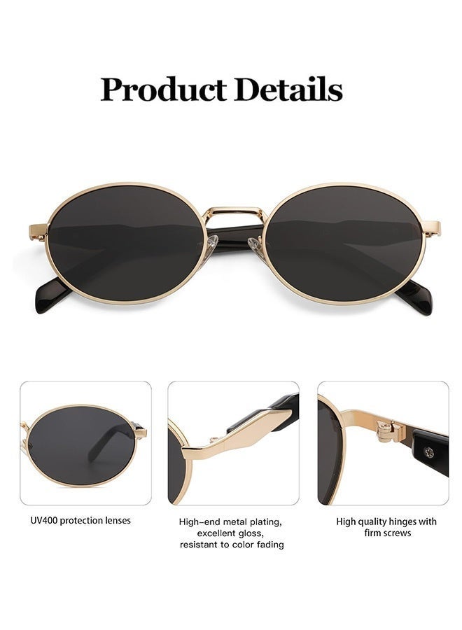 CIKJUK Oval Sunglasses Women Men Fashion Sun Glasses Round Men's Women's Sunglass Metal Frame Shades UV400 Protection Sun Glas Black - Image 3