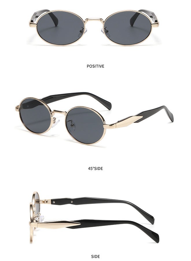 CIKJUK Oval Sunglasses Women Men Fashion Sun Glasses Round Men's Women's Sunglass Metal Frame Shades UV400 Protection Sun Glas Black - Image 4