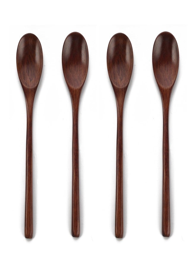 WHTCHSU Wooden Spoons, 4 Pieces 9.25 Inch Wood Soup Spoons for Eating Mixing Stirring, Long Handle Spoon with Japanese Style Kitchen Utensil, Eco Friendly Table Spoon - Image 1