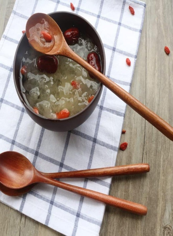 WHTCHSU Wooden Spoons, 4 Pieces 9.25 Inch Wood Soup Spoons for Eating Mixing Stirring, Long Handle Spoon with Japanese Style Kitchen Utensil, Eco Friendly Table Spoon - Image 5