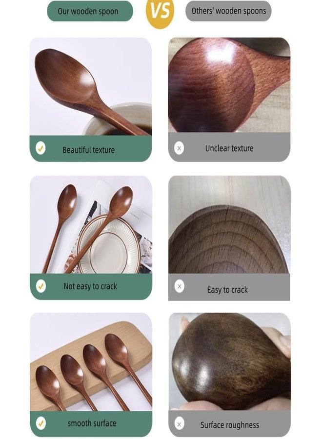 WHTCHSU Wooden Spoons, 4 Pieces 9.25 Inch Wood Soup Spoons for Eating Mixing Stirring, Long Handle Spoon with Japanese Style Kitchen Utensil, Eco Friendly Table Spoon - Image 4