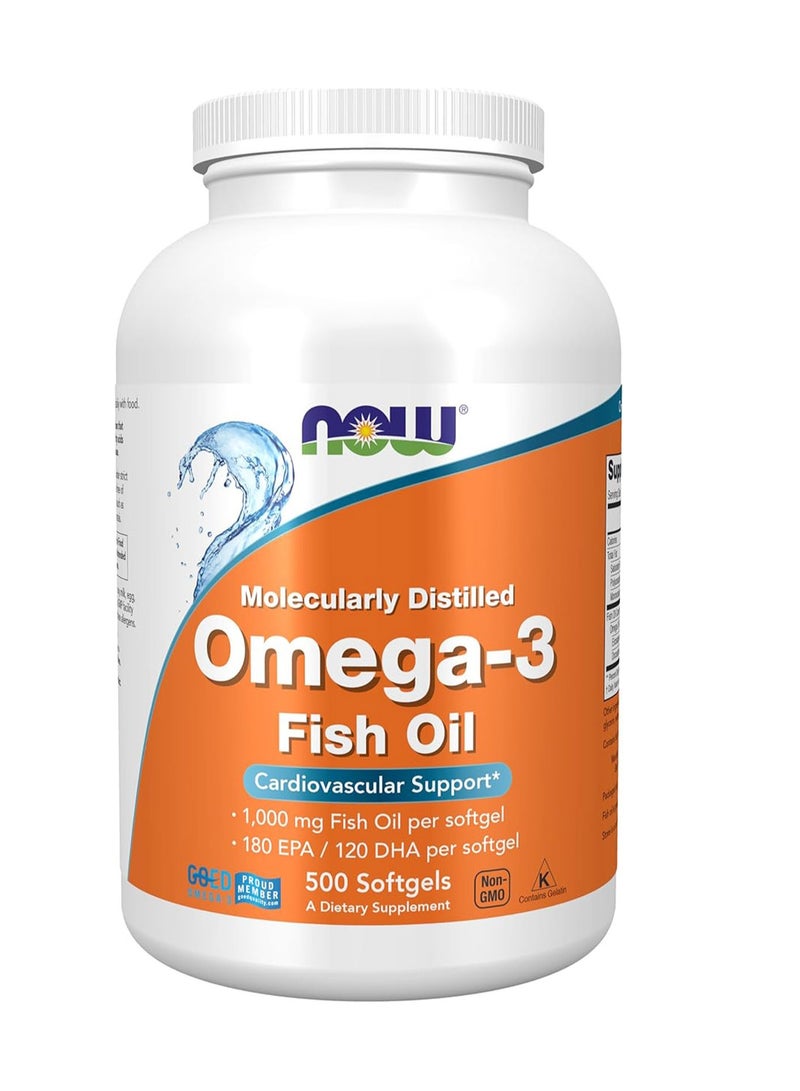 now Omega 3 Fish Oil Molecularly Distilled 500 Softgels - Image 1