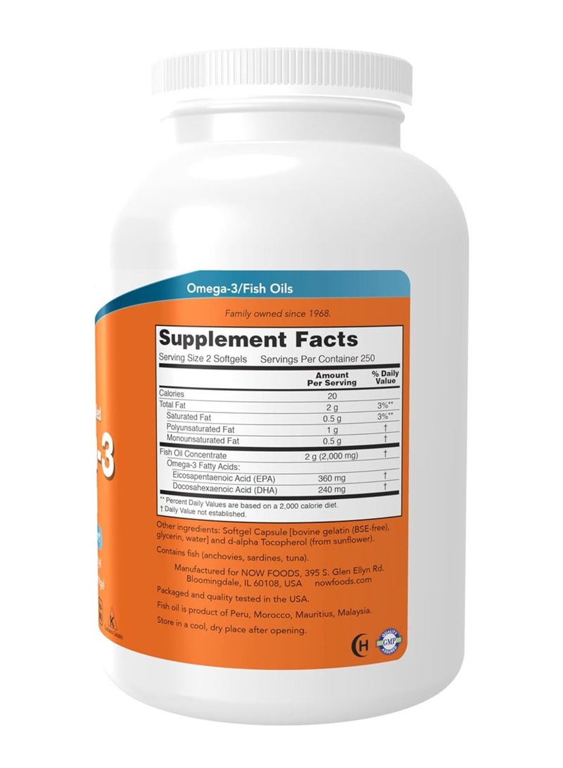 now Omega 3 Fish Oil Molecularly Distilled 500 Softgels - Image 2