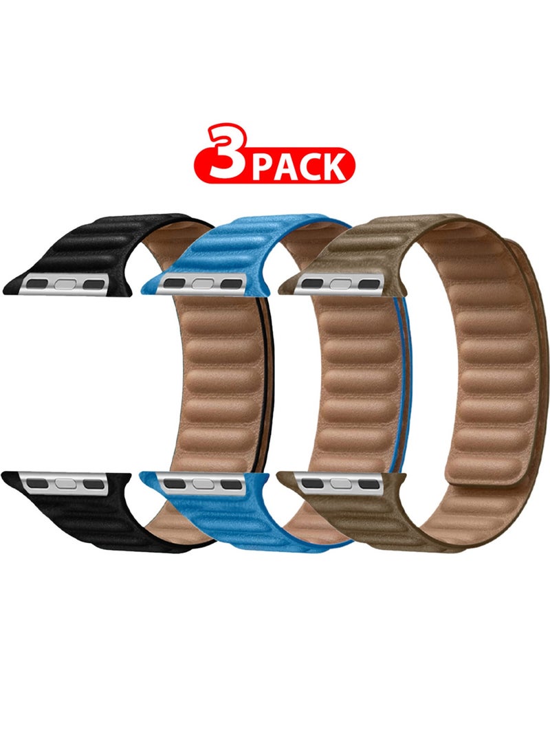 CATANES 3 Packs Replacement Band for Apple Watch Band 38mm 40mm 41mm (42mm Series 10) – Leather Link Strap Magnetic Loop Adjustable Bracelet - Image 2