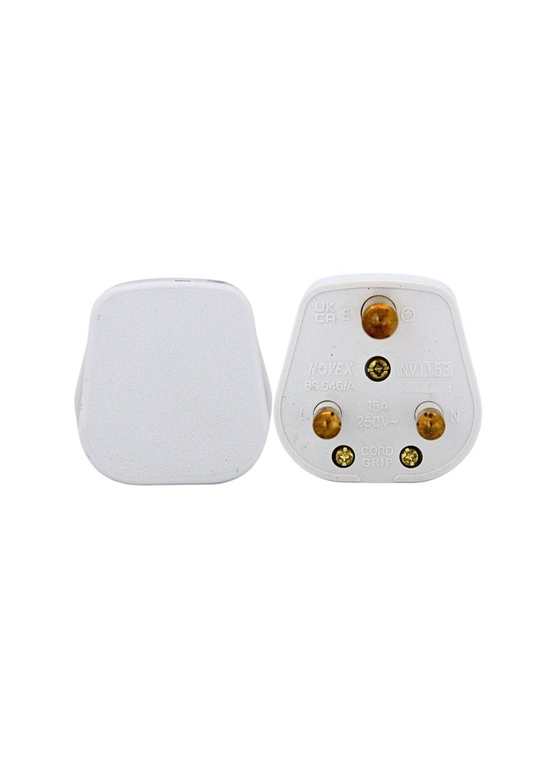 NOVEX NV1153 15A Top Plug, Heavy‑Duty British Standard BS 546/A, Premium White – Safe & Durable Power Plug - Image 1