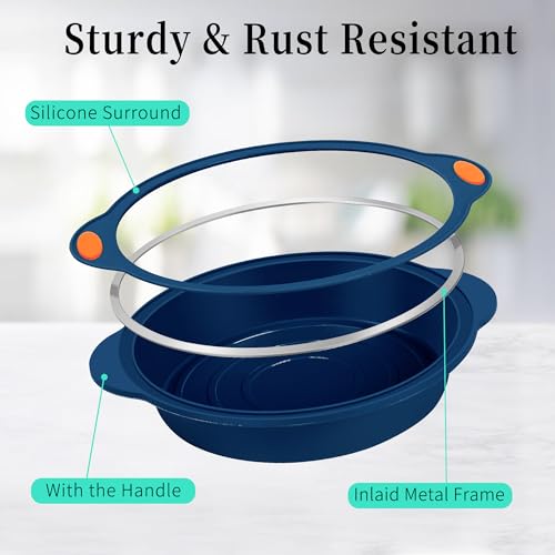 To encounter 8 in 1 Silicone Baking Set - 6 Cake Molds - 2 Silicone Baking Mat, Nonstick Cookie Sheet, Cake Muffin Bread Pan with Grips and Metal Reinforced Frame More Strength, Navy Blue - Image 4