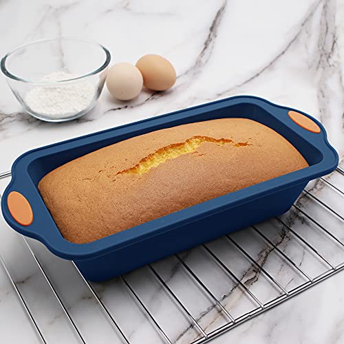 To encounter 8 in 1 Silicone Baking Set - 6 Cake Molds - 2 Silicone Baking Mat, Nonstick Cookie Sheet, Cake Muffin Bread Pan with Grips and Metal Reinforced Frame More Strength, Navy Blue - Image 2