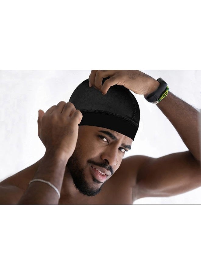 Micro Traders 4PCS Silky Stocking Wave Cap for Men, Good Compression Over Durag (Blue+Silver+Black) - Image 2