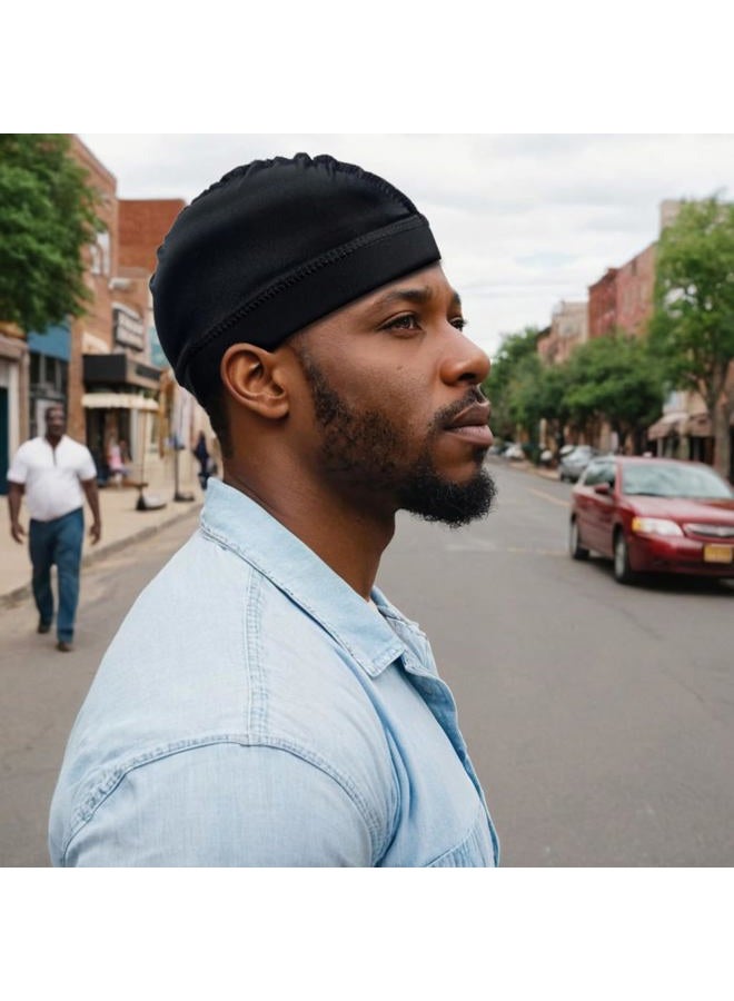 Micro Traders 4PCS Silky Stocking Wave Cap for Men, Good Compression Over Durag (Blue+Silver+Black) - Image 4
