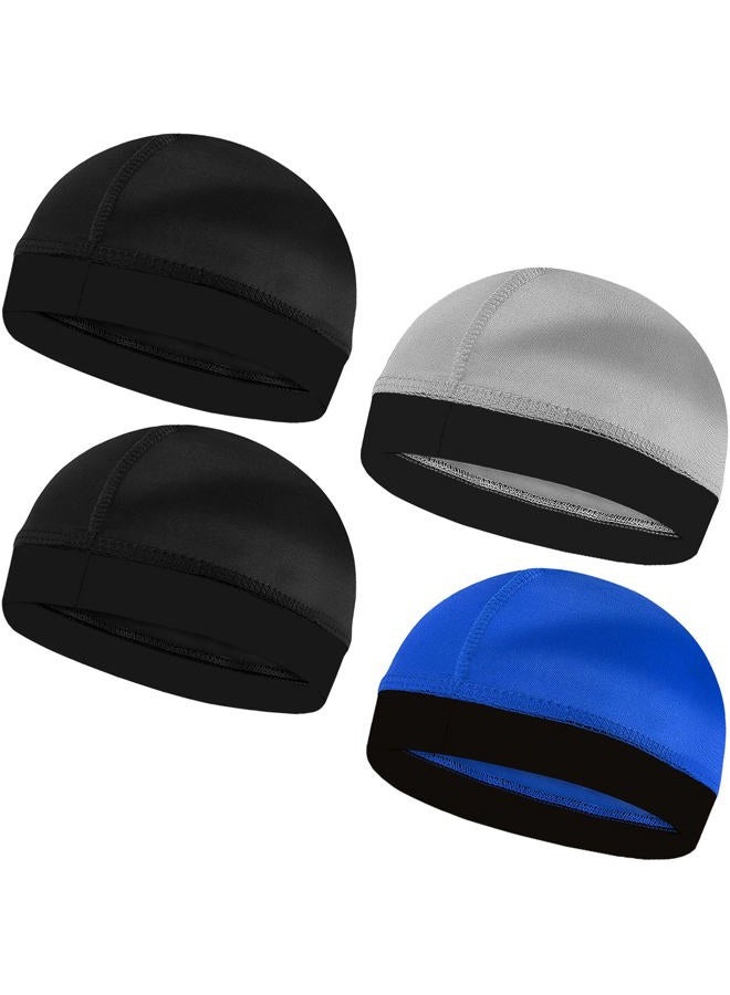 Micro Traders 4PCS Silky Stocking Wave Cap for Men, Good Compression Over Durag (Blue+Silver+Black) - Image 1