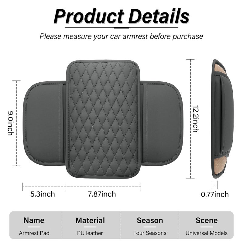 Amiss Car Center Console Cover, Upgraded Leather Car Armrest Cushion with 2 Storage Pockets, Universal Waterproof Cushion Pad, Non-Slip Car Interior Accessories, Fits Most Sedans SUVs Trucks (Gray) - Image 2