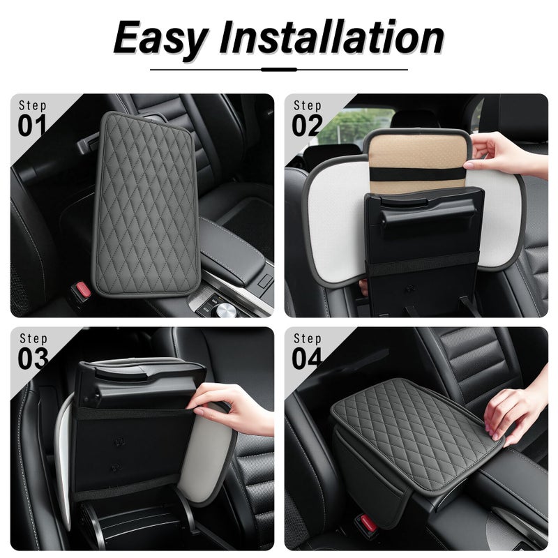 Amiss Car Center Console Cover, Upgraded Leather Car Armrest Cushion with 2 Storage Pockets, Universal Waterproof Cushion Pad, Non-Slip Car Interior Accessories, Fits Most Sedans SUVs Trucks (Gray) - Image 4