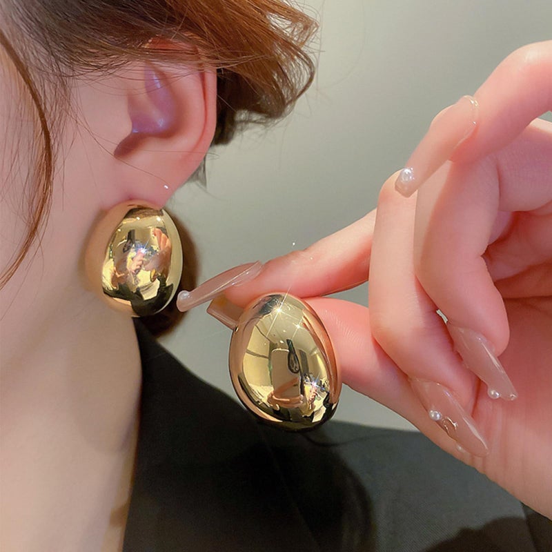 HTH Chunky Silver Hoop Earrings Thick 14K Gold Plated Half Open Hoop Huggie Statement Earrings(A-Gold) - Image 3