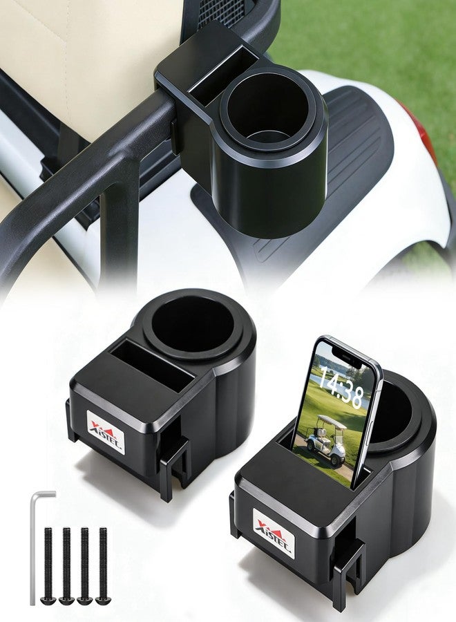 Xislet Universal Golf Cart Cup Holders, 2Pack Upgraded Waterproof Drink Holder with Phone Holder, No Drilling Space-Saving Golf Cart Accessories for EZGO Club Car Yamaha, Fits 1"-1.25" Square Tube & Grab Bar - Image 1