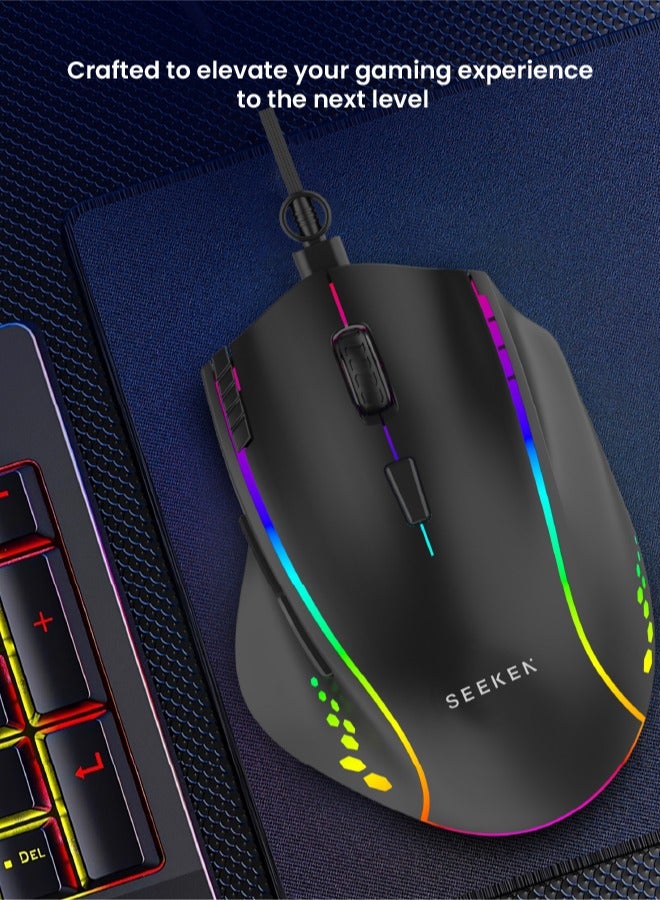 Seeken Gaming Mouse | RGB Ergonomic for PC, Mac & Linux | Wired Mouse with High Precision Optical Sensor | Adjustable DPI upto 7200 | Comfortable Mouse for Gamers & Office Use - Image 3