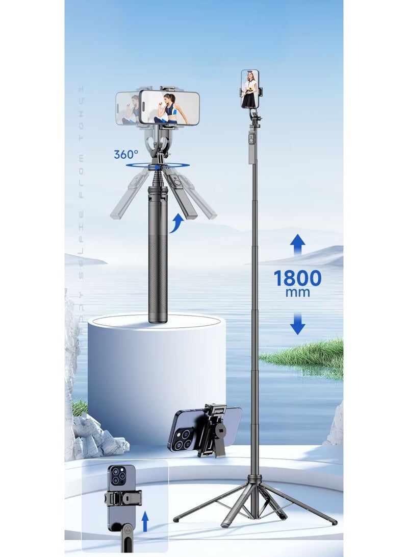 Multifunctional 78.7-inch (About 200cm) Selfie Stick Tripod, with Bluetooth Wireless Remote Control, Portable and Retractable, Compatible with All Kinds of Mobile Phones and Cameras (1/4-inch nut)  - Image 3