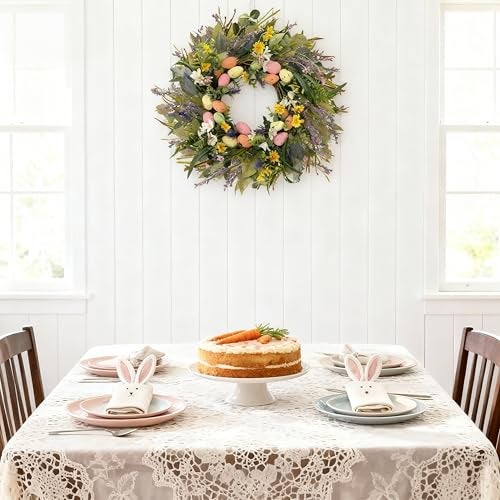 HipTree 24 Inch Farmhouse Easter Wreath for Front Door, Artificial Pastel Spring Wreaths with Easter Eggs,Lavender&Wildflowers,Handcrafted Wreath for Entryway Mantel Window Indoor Outdoor Decorations - Image 4