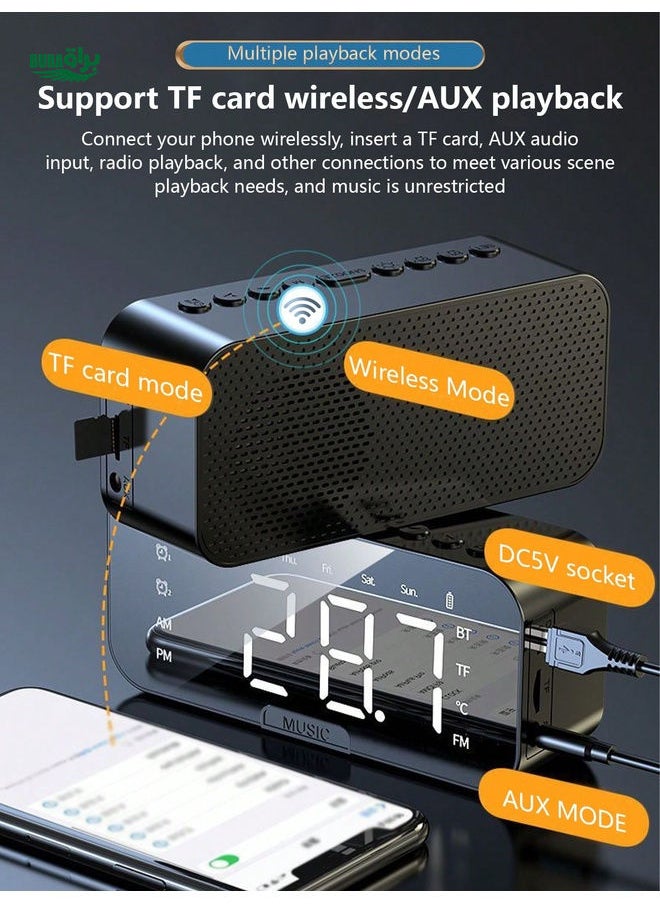 Desk Multi-Function Mini AI Smart Wireless Alarm Clock Speaker, Mirror Bass Portable Speaker, Electronic Clock Radio