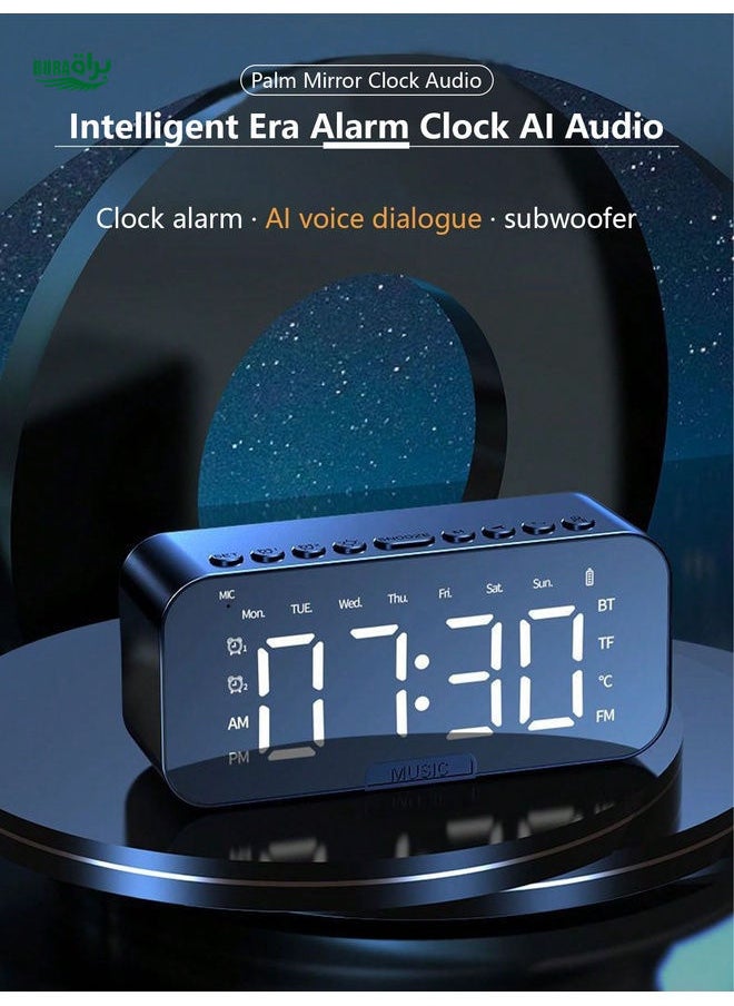 Desk Multi-Function Mini AI Smart Wireless Alarm Clock Speaker, Mirror Bass Portable Speaker, Electronic Clock Radio