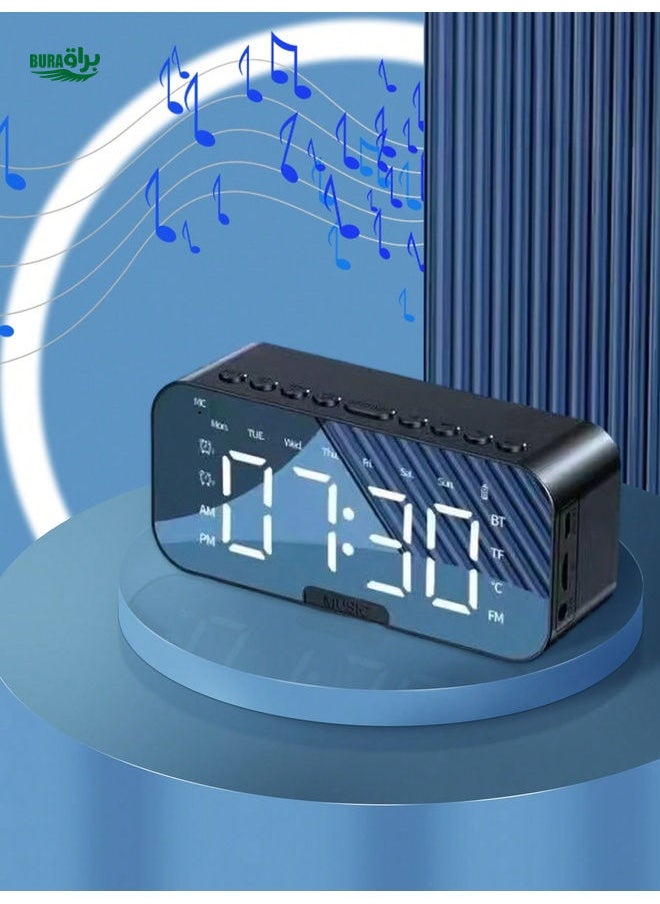 Desk Multi-Function Mini AI Smart Wireless Alarm Clock Speaker, Mirror Bass Portable Speaker, Electronic Clock Radio