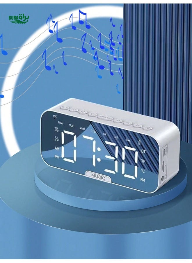 Desk Multi-Function Mini AI Smart Wireless Alarm Clock Speaker, Mirror Bass Portable Speaker, Electronic Clock Radio