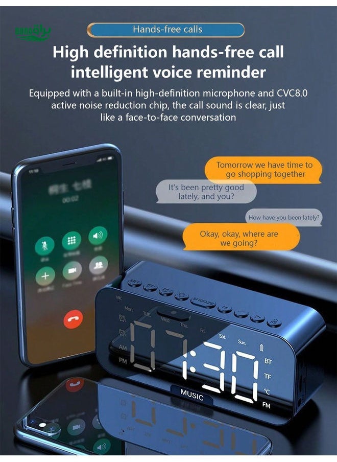 Desk Multi-Function Mini AI Smart Wireless Alarm Clock Speaker, Mirror Bass Portable Speaker, Electronic Clock Radio