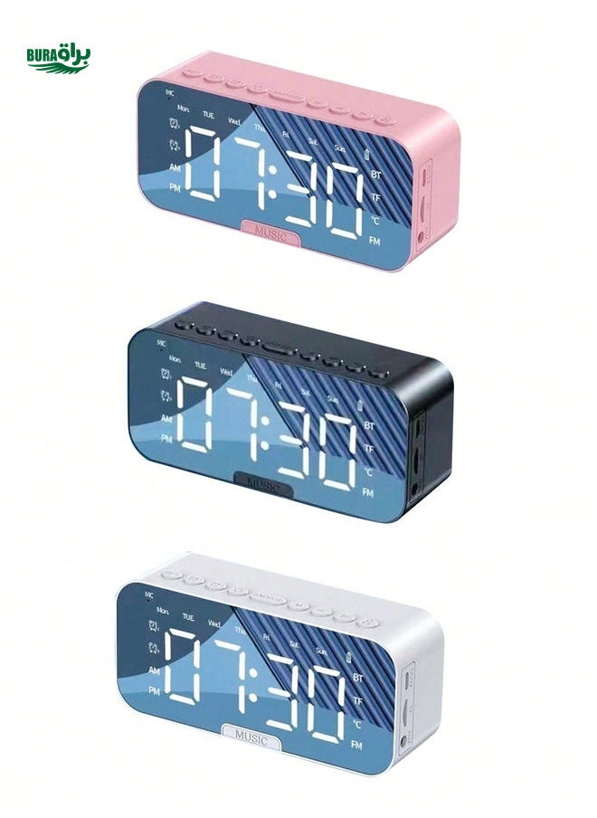 Desk Multi-Function Mini AI Smart Wireless Alarm Clock Speaker, Mirror Bass Portable Speaker, Electronic Clock Radio
