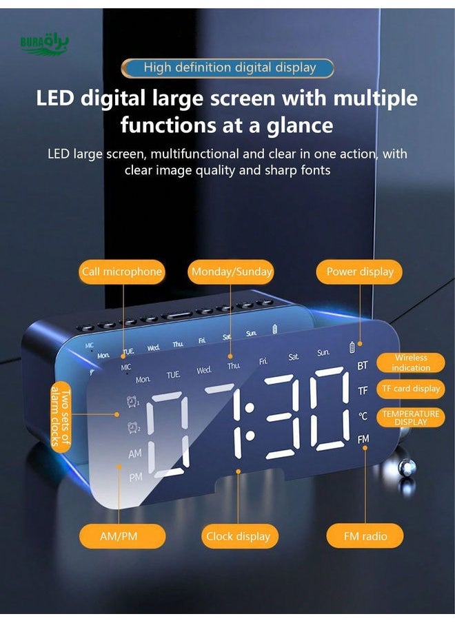 Desk Multi-Function Mini AI Smart Wireless Alarm Clock Speaker, Mirror Bass Portable Speaker, Electronic Clock Radio