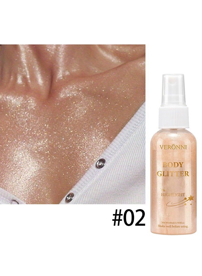 VERONNI Body Glitter Highlight，Glitter Body Oil, Moisturizing Lightweight Glitter Glow Illuminator, Non-stick Body Glow Liquid Highlighter Makeup Your Skin, Smooth Liquid Spray Summer Body Illuminator - #02 Rose Gold  - Image 2