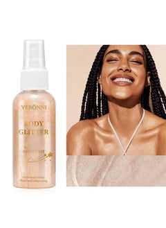 VERONNI Body Glitter Highlight，Glitter Body Oil, Moisturizing Lightweight Glitter Glow Illuminator, Non-stick Body Glow Liquid Highlighter Makeup Your Skin, Smooth Liquid Spray Summer Body Illuminator - #02 Rose Gold  - Image 1