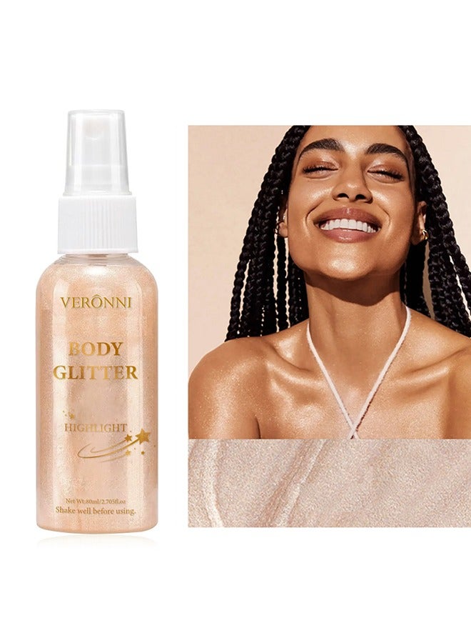 VERONNI Body Glitter Highlight，Glitter Body Oil, Moisturizing Lightweight Glitter Glow Illuminator, Non-stick Body Glow Liquid Highlighter Makeup Your Skin, Smooth Liquid Spray Summer Body Illuminator - #02 Rose Gold  - Image 1