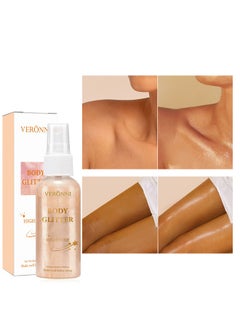 VERONNI Body Glitter Highlight，Glitter Body Oil, Moisturizing Lightweight Glitter Glow Illuminator, Non-stick Body Glow Liquid Highlighter Makeup Your Skin, Smooth Liquid Spray Summer Body Illuminator - #02 Rose Gold  - Image 3