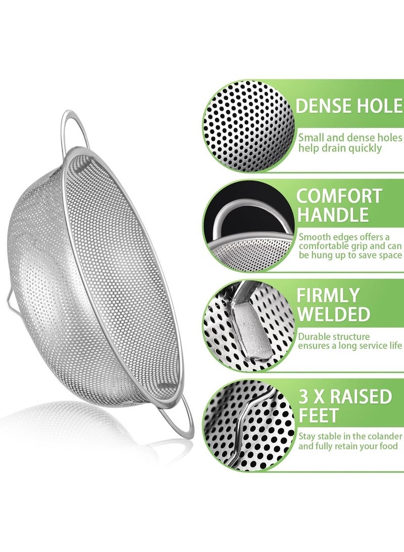 مجموعة مصافي مطبخ من الفولاذ المقاوم للصدأ مكونة من 3 قطع - مصافي مثقبة دقيقة بأحجام 25.5/22.5/19.5 سم لتصفية المعكرونة والخضراوات والفواكه والأرز - مقاومة للصدأ وآمنة للغسل في غسالة الأطباق - Image 5