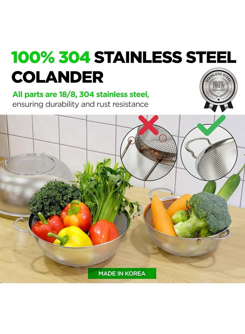 مجموعة مصافي مطبخ من الفولاذ المقاوم للصدأ مكونة من 3 قطع - مصافي مثقبة دقيقة بأحجام 25.5/22.5/19.5 سم لتصفية المعكرونة والخضراوات والفواكه والأرز - مقاومة للصدأ وآمنة للغسل في غسالة الأطباق - Image 3