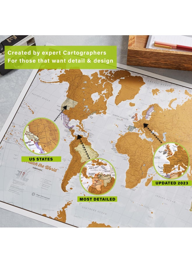 Maps International Scratch The World ® Travel Map - Scratch Off World Map Poster - X-Large 23 x 33 - Maps International - 50 Years of Map Making - Updated 2024 - Cartographic Detail Featuring Country & State Borders  - Image 1