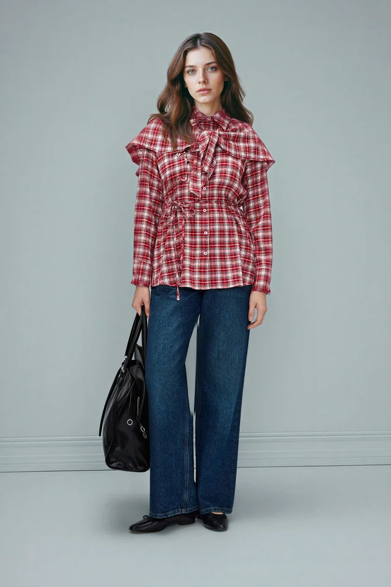 ديفاكتو Checked Waffle Textured Tunic